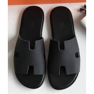 Hermes Izmir Men's Slipper Sandals in Togo Calfskin Black