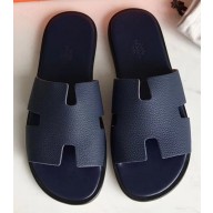 Hermes Izmir Men's Slipper Sandals in Togo Calfskin Sapphire