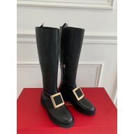 roger vivier Viv' Rangers Metal Buckle Boots in Leather black