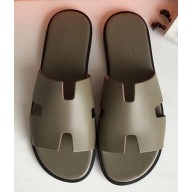 Hermes Izmir Men's Slipper Sandals in Calfskin Green