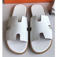 Hermes Izmir Men's Slipper Sandals in Togo Calfskin White/Yellow