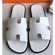 Hermes Izmir Men's Slipper Sandals in Togo Calfskin White/Black