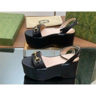 Gucci Women's Horsebit flatform sandal in black leather 794358 2024