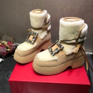 roger vivier Viv' Rangers Strass Buckle Flatform Booties beige