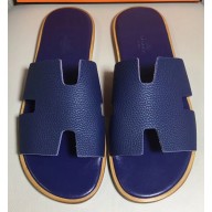 Hermes Izmir Men's Slipper Sandals in Togo Calfskin Blue/Yellow