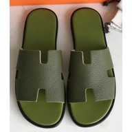 Hermes Izmir Men's Slipper Sandals in Togo Calfskin Green/Black