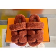 Hermes Chypre sandals in shearling rouge 2025