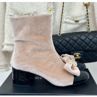 Chanel CC logo suede ankle boot in nude pink  heel 7cm 1023-2024