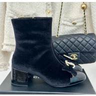 Chanel CC logo suede ankle boot in black  heel 7cm 1023-2024