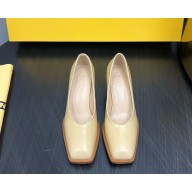 Fendi SQUARE TOE CHUNKY LOW HEEL PUMP calfskin in beige heel 5cm 2024
