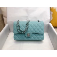 chanel 1112 medium classic flap bag in caviar leather sky blue with silver hardware