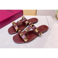 VALENTINO ROMAN STUD FLAT CALFSKIN SLIDE SANDAL BURGUNDY 2023