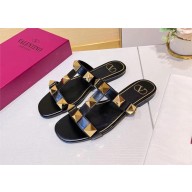 VALENTINO ROMAN STUD FLAT CALFSKIN SLIDE SANDAL BLACK 2023