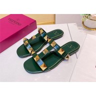 VALENTINO ROMAN STUD FLAT CALFSKIN SLIDE SANDAL green 2023