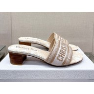 dior White and Gold-Tone Cotton Embroidered with Dior Jardin d'Hiver Motif in Gold-Tone Metallic Thread Dway Heeled Slide 2023