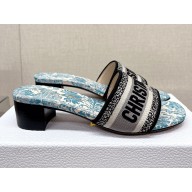 dior Gold-Tone Embroidered Cotton with Metallic Thread and Duck Blue Dior Brocart Motif Dway Heeled Slide 2023