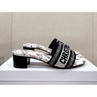 dior White Multicolor Embroidered Cotton with Dior Jardin Botanique Motif Dway Heeled Slide 2023