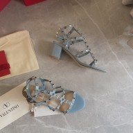 Valentino cage Rockstud calfskin Sandals BLUE 6.5cm 2023