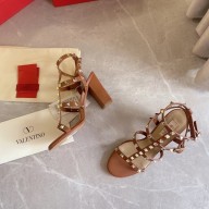 Valentino cage Rockstud calfskin Sandals caramel 9cm 2023