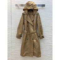 miu miu brown hooded technical check trench coat 2025