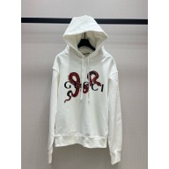 GUCCI WHITE Embroidered cotton jersey hooded sweatshirt 2025