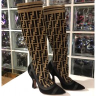 Fendi Heel 10.5cm All-Over FF Stretch Fabric Stocking Boots 2018