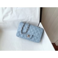 chanel 1116 mini flap bag in sheepskin sky blue with silver hardware