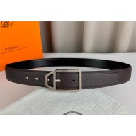 HERMES Jockey belt buckle & Reversible leather strap 38 mm black/chocolate/silver 2025