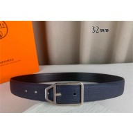 HERMES Jockey belt buckle & Reversible leather strap 38 mm navy/silver 2025