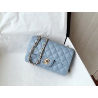 chanel 1116 mini flap bag in sheepskin sky blue with gold hardware