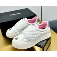 Chanel platform lambskin sneakers white 2025