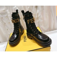 FENDI lace-up BIKER calfskin BOOTS in black heel 5.5cm 2024