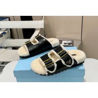 Prada women's strap slides suede leather slippers calfskin black 2024