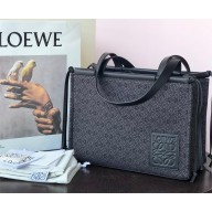 Loewe large cushion tote bag in canvas and calfskin black 2023