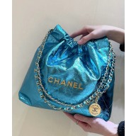 CHANEL 22 small Handbag Metallic Calfskin & Gold Metal AS3260 Light Blue 2025 (ORIGINAL QUALITY)