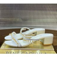 RENÉ CAOVILLA  Chandelier Oro Slider Sandal white heel 4.5cm 2025