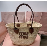 miu miu Woven Tote Bag 5BG206 Beige 2024
