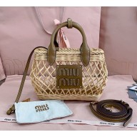 miu miu Woven fabric handbag with leather trim 5BA278 2024