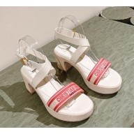 Dior Natural Raffia with white Calfskin Dway Heeled Sandal red 2024