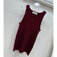 MIU MIU jersey top with embroidered logo burgundy 2025