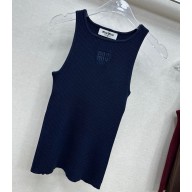MIU MIU jersey top with embroidered logo blue 2025