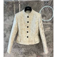DIOR Cropped Jacket White and Gold-Tone Millefiori Technical Fabric with Metallic Thread 2025
