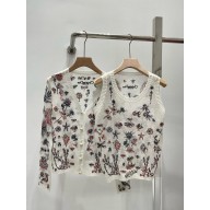 DIOR Embroidered Twinset White Blended Silk, Mohair and Alpaca Knit with Multicolor Dior Cabinet de Curiosités Motif 2025