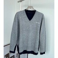 MIU MIU Silk and cashmere V-neck sweater MML994 GREY+BLUE 2025