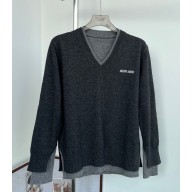 MIU MIU Silk and cashmere V-neck sweater MML994 DARK GREY 2025