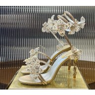 RENÉ CAOVILLA  Margot floral-appliqué rhinestone sandals gold heel 9.5cm 2025 