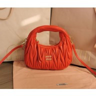 Miu Miu Wander matelassé nappa leather hobo mini-bag 5BP078 RED 2024