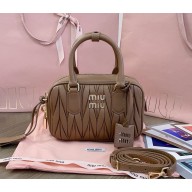 Miu Miu Arcadie matelassé nappa leather bag 5BB123 Cognac 2024