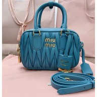 Miu Miu Arcadie matelassé nappa leather bag 5BB123 Marina Blue  2024