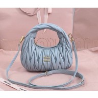 Miu Miu Wander matelassé nappa leather hobo mini-bag 5BP078 Pearl Gray 2024